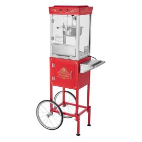 Popcorn Machine with Cart, 8oz Stainless Steel Kettle, 800W Commercial Popcorn Maker, 48 Cups per Batch Theater Style Popper